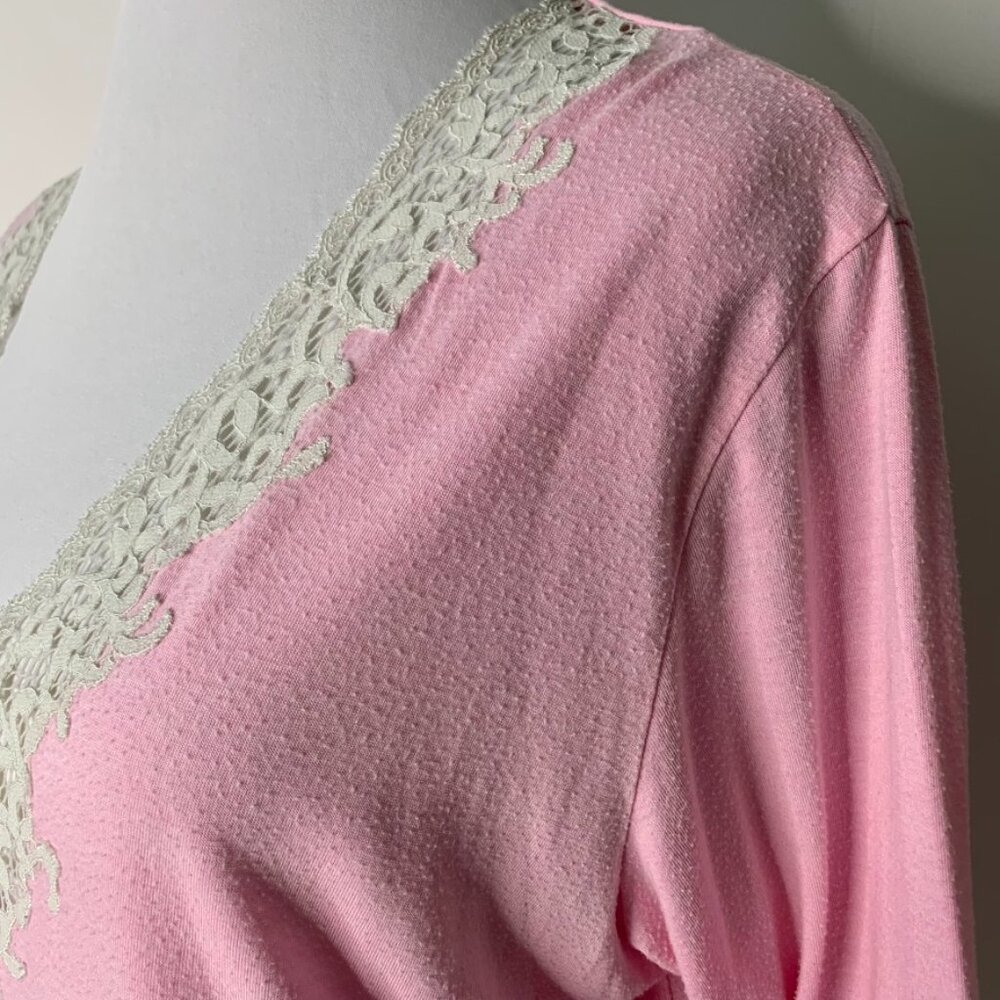 Natori Women's Pink Lace V Neck Long Sleeve Pajama Set Size Medium - Picture 2 of 16